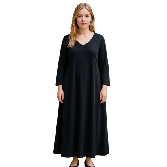 Black Dress Roaman's V Neck Fit Flare Zip Up Back Long Sleeve Women's 22 WOMAN'S - Picture 1 of 12